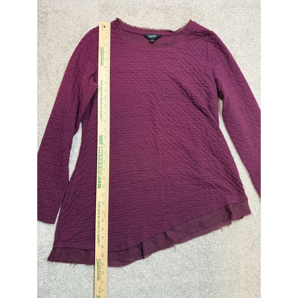Simply Vera Vera Wang Womens Plum‎ Purple Textured Asymmetrical Frayed Hem Top L